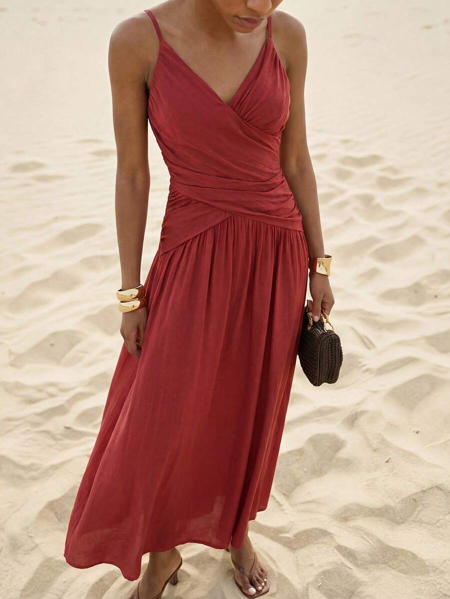 Zivah Vestido de línea A con cuello en V, fruncido, con tirantes ajustables, cremallera invisible y bolsillos laterales, ideal para festivales de música, Pascua, estilo occidental, nómada, fiesta de cumpleaños, graduación y estilo bohemio, nueva colección primavera 2025