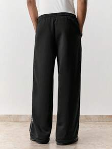 SWAVVY Men's Plaid Drawstring Waist Casual Loose Fit Wide Leg Pants, Versatile For Daily Wear - Black - View 3