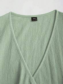 Sweetra 2pcs Autumn Minimalist Commuter Knit Textured Comfortable Casual Metal Buckle Decor Lady Set - Green - View 5