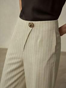MOTF PREMIUM WOMEN'S STRIPED METAL BUTTON CASUAL PANTS - Apricot - View 6