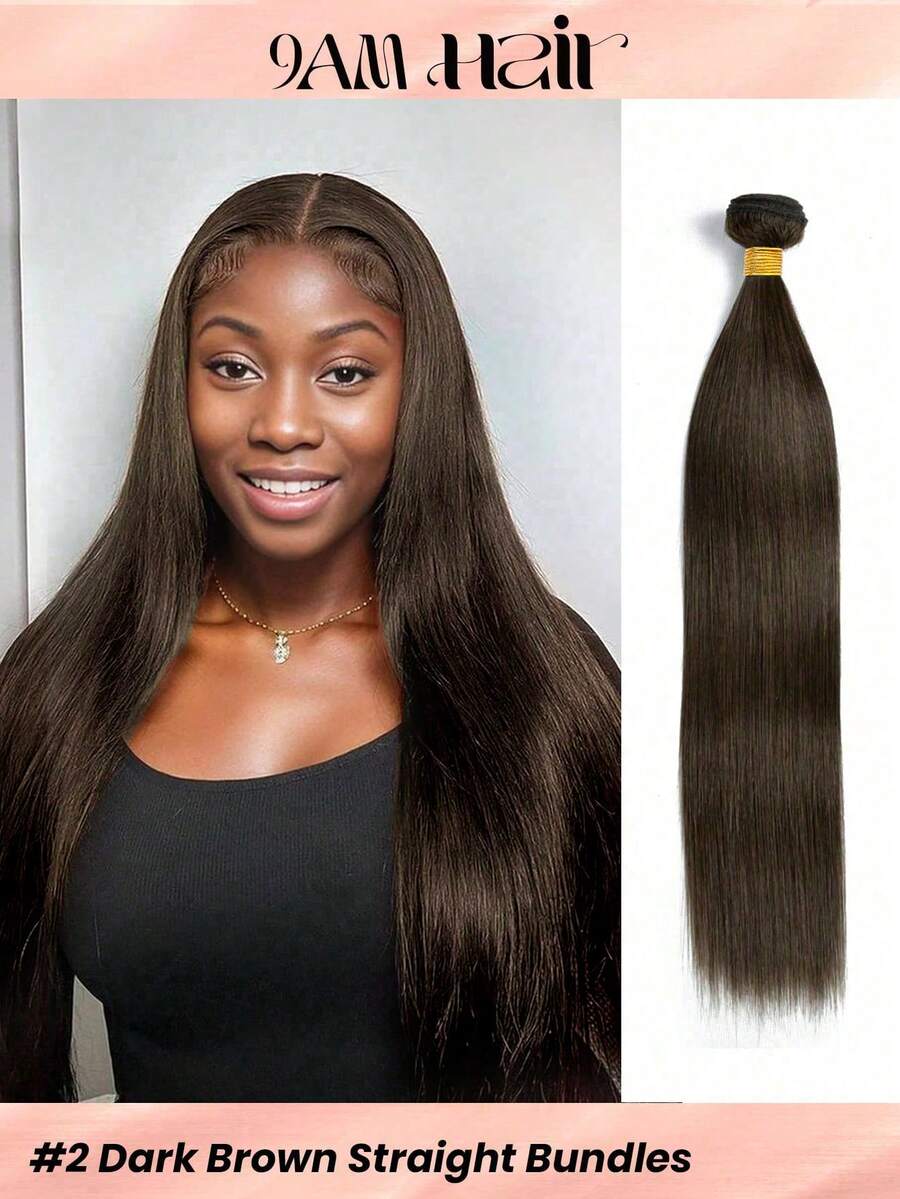 #2 Brown Bundles Human Hair Straight Bundles Human Hair Weave 1 Bundle Unprocessed Brazilian Virgin Hair Dark Brown Straight Human Hair Extensions 90 Grams/Bundle - S2 - View 1