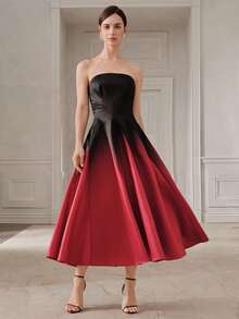 Elegant Fashion New Gradient Strapless Dress, Waist-Cinching Slimming Party Dress, Black Dress, Suitable For Summer Outfits, Parties, Dates, And Vacations - Red - View 8