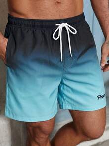 Manfinity Swimmode Quần short đi biển nam kiểu ombre, có dây rút ở eo và túi. - Màu xanh bạc hà - Xem 3