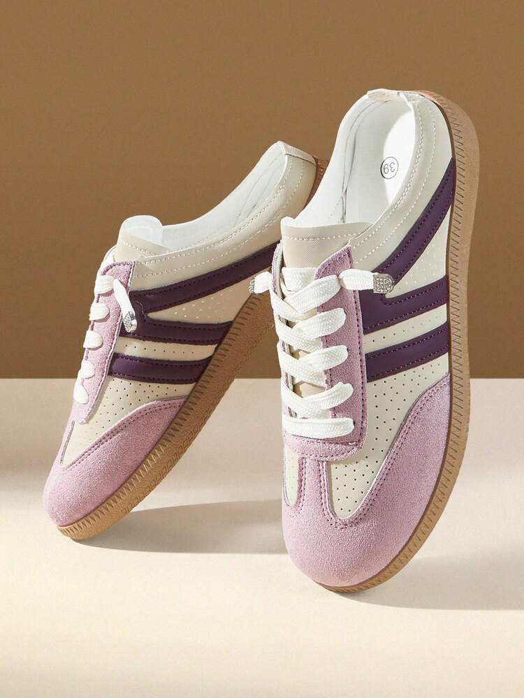 CUCCOO EASI Retro Moral Training Girl, Pink And Purple Matte Leather Canvas, Round Toe Flat Heel, Non-Slip Beef Tendon Sole, Commuter Driving Lazy Shoes