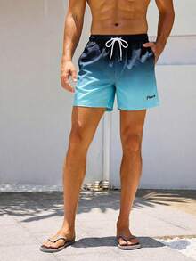 Manfinity Swimmode Quần short đi biển nam kiểu ombre, có dây rút ở eo và túi. - Màu xanh bạc hà - Xem 2