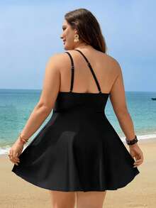 Swim Lushoire Plus Size Women's Two Pieces Swimwear, Summer Holiday Printed Tankini Swimwear - Black - View 2
