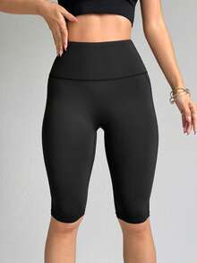 Easithlete 女士无缝纯色高腰运动短裤 - 黑色 - 查看 6