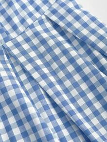 Sweetra 春夏女装甜美法式复古红白碎花浪漫套装，无袖露背吊带蝴蝶结腰部褶皱A字迷你连衣裙 - 藍白色 - 查看 6