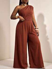 Truni 大码女装春夏新品，适合音乐节、复活节、圣帕特里克节、西部风、游牧风、生日派对、毕业典礼、校园、学生、日常休闲、度假、邮轮、海滩、日光浴等场合，畅销款，街头时尚，不对称设计，亚麻质感棕色无袖连体裤 - 鏽棕色 - 查看 6