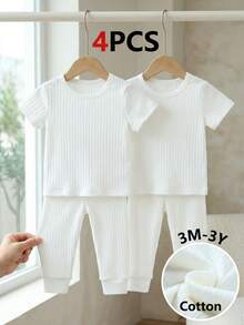 2件套婴儿幼儿男女宝宝纯色圆领短袖T恤和裤子休闲日常套装纯白色婴儿两件套幼儿白色套装幼儿纯棉套装男女通用天然婴儿服装婴儿休闲套装新生儿中性套装天然婴儿服装婴儿男女通用服装套装新生儿服装新生儿针织套装 - 白色 - 查看 9