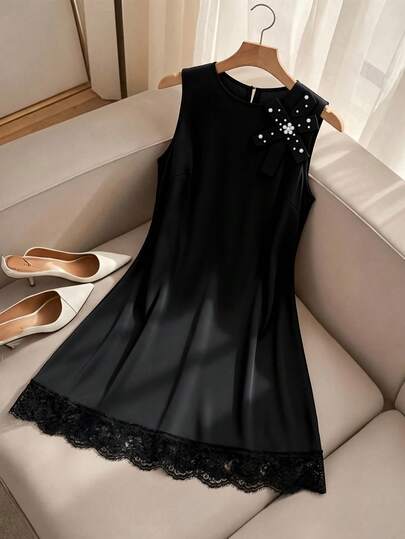 GlowEve CURVE Vestido sin mangas elegante de encaje y parches con cuentas para tallas grandes para el verano