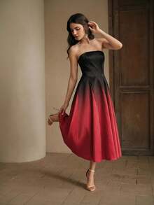 Elegant Fashion New Gradient Strapless Dress, Waist-Cinching Slimming Party Dress, Black Dress, Suitable For Summer Outfits, Parties, Dates, And Vacations - Red - View 1