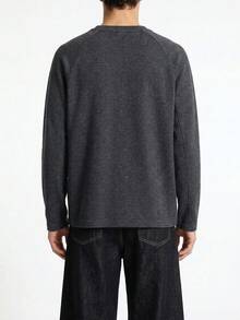 Chillumni 男士羊毛混纺半拉链插肩袖休闲T恤 - 黑色 - 查看 2