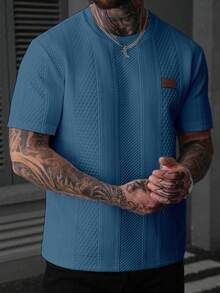 EGENSIO 男士圆领休闲日常短袖T恤 - 藍色 - 查看 5