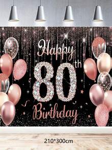 1件“生日快乐”背景横幅，黑色/银色/玫瑰金，适用于16岁、21岁、40岁、50岁、60岁、80岁生日派对装饰，拍照道具，闪光气球 - 彩色 - 查看 33