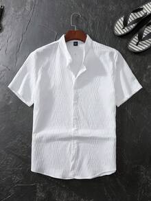 VENTUSAIL 男士休闲立领短袖衬衫 - 白色 - 查看 5