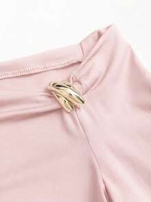 Sweetra Spring/Summer New Arrival Boat Neck Pleated Asymmetric Hem Top & Long Skirt Set, Fashionable Casual - Pink - View 4
