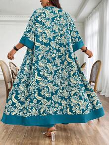 EMERY ROSE Plus-Size Ladies' Woven Printed Holiday Routine 2 Pieces Set - Teal Blue - View 2