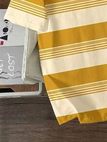 Manfinity Joysei Men's Patchwork Striped Animal Print Knit Fabric Round Neck Short T-Shirt, Suitable For Summer Sports & Casual Wear - Yellow - View 4