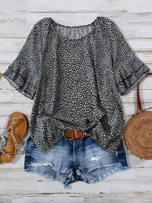 Linhara Plus Size Casual Leopard Print Shirt - Black - View 1