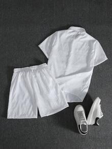 VENTUSAIL 男士休闲衬衫短裤两件套 - 白色 - 查看 2