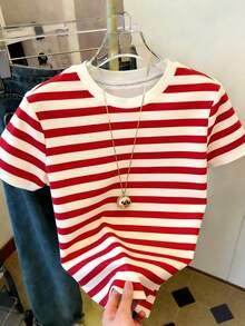 Resyla Women's Round Neck Striped Casual Versatile Daily Wear Short Sleeve T-Shirt - Multicolor - View 4