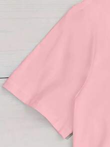 Women's Casual Letter Print Round Neck T-Shirt, Summer - Baby Pink - View 5