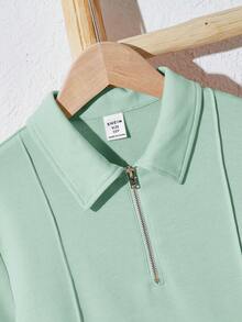 SHEIN 2pcs/Set Tween BoyLoose Casual Solid Color Polo Shirt & Shorts Set - Mint Green - View 3