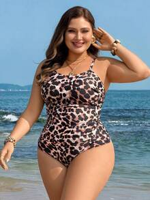 Swim Lushoire 2026 New Plus Size Women Leopard Print Tankini Swimsuit - Multicolor - View 4