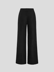 Sweetra Women's Slim Fit Elegant Office Wear Wide Leg Pants, Spring/Summer - Black - View 2