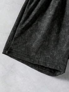 SHEIN Coolqubz 男童休闲纯色T恤+短裤两件套，适合日常穿着、上学、旅行、夏季户外活动 - 黑色 - 查看 7