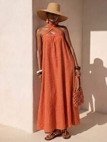 Zivah 2025 春季新品 复活节 生日派对 约会 日常出行 必备单品 休闲度假 邮轮旅行 海滩 潮流单品 街头风 波西米亚风 通勤装 早午餐穿搭 优雅 街头时尚 极简主义 通勤 无肩带 领口系带 A 字型 纹理面料 肩带系带无肩带上衣 褶皱后背 松紧腰 A 字型 褶裥长裙 - 亮橙色 - 查看 4