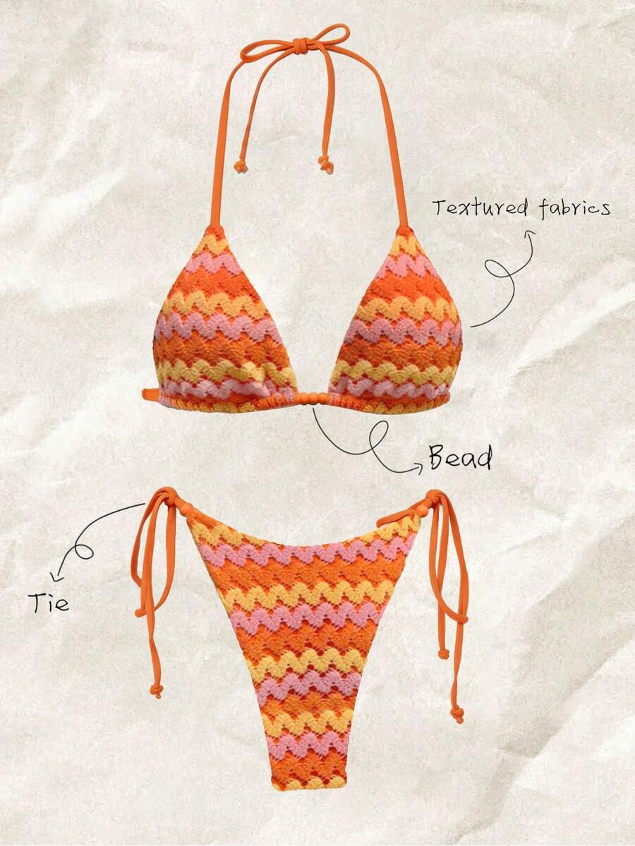 Elavelle 女士提花面料挂脖比基尼套装，春夏款 - 彩色 - 查看 1