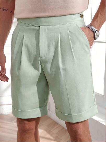 Core Aspect Pantaloni scurți versatili, casual, cu buzunar, pentru bărbați, în culori uni, plisați, de culoare solidă