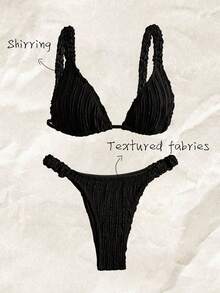 Elavelle Bộ bikini họa tiết trơn màu cho nữ, hồ bơi nghỉ dưỡng bãi biển mùa hè - màu đen - Xem 1