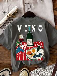 SHEIN LUNE Áo thun nữ, áo thun tay ngắn in họa tiết phong cách đường phố thường ngày, áo mùa hè dễ thương. - Xám - Xem 3