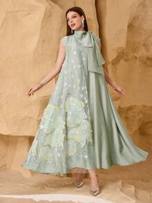 Modelyn Gaun Wanita dengan Motif Simpul Kupu-kupu dari Kain Bertekstur Elegan - Mint Green - View 4