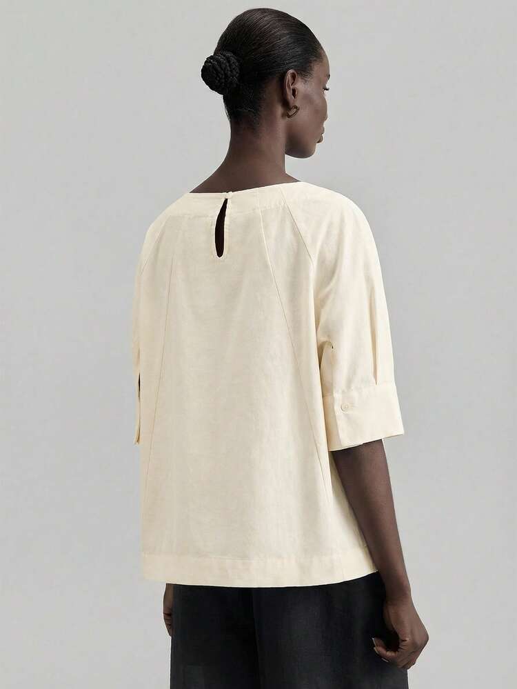 2026 Women's New Arrivals, Back To School Outfits, 2000s Retro Country Style, Women's Office Business Casual Wear, Date Night & Outing Attire, Airport & Party Looks, Summer Solid Color Round Neck Raglan Sleeve Casual Shirt Linen Tops For Women Half Sleeve Top Modest Top Women's Tops Structured Top,Summer Top All-Season Versatile Modern Urban Fashion Business Casual Women's Wear Office Attire Understated Old-Money Style, Elegant And Sophisticated, High-Quality Commuter And Airport Women's Wear