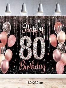 1件“生日快乐”背景横幅，黑色/银色/玫瑰金，适用于16岁、21岁、40岁、50岁、60岁、80岁生日派对装饰，拍照道具，闪光气球 - 彩色 - 查看 28