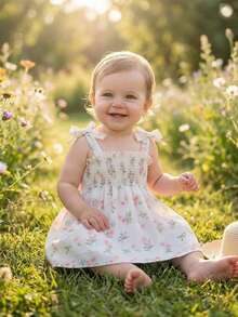 SHEIN Vintaside Kids 女童无袖褶皱彩色连衣裙，个性化公主甜美中长款，适合度假和聚会 - 彩色 - 查看 5