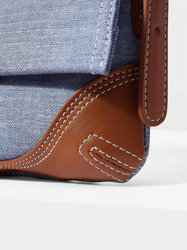 WOMEN'S FLIP SHOULDER BAG, VINTAGE BLUE SPLICING DESIGN, SIMPLE AND PORTABLE, SUITABLE FOR GIRLS, LADIES, COMMUTING, SCHOOL, SHOPPING