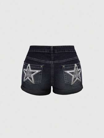 ROMWE Avant Shorts vaqueros de talle bajo con estrellas para mujer, estilo Y2K