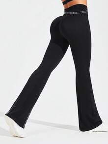 Activina Pantalones de chándal de cintura alta y pierna acampanada de unicolor para mujer - Multicolor - Ver 2
