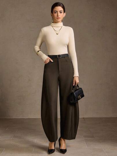 MOTF PREMIUM WOMEN'S CASUAL SOLID COLOR STRUCTURED SPLIT WIDE LEG PANTS