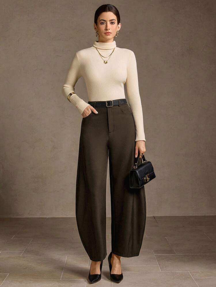 WOMEN'S CASUAL SOLID COLOR STRUCTURED SPLIT WIDE LEG PANTS