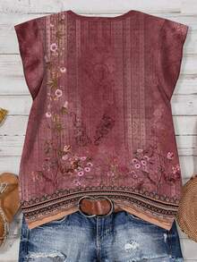 EMERY ROSE Plus Size Casual Minimalist Floral Print Shirt, Suitable For Summer - Multicolor - View 2