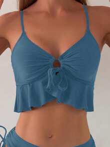Swim Basics Women's Solid Color Swimwear Set For Vacation & Beach - Dusty Blue - View 4