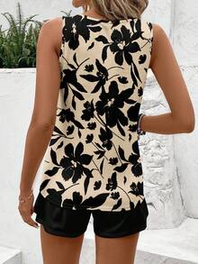 SHEIN LUNE Women's Casual Round Neck Tank Top And Shorts 2 Pieces Set, Suitable For Summer - Multicolor - View 2