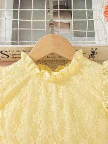 Elladie kids Blue Butterfly,Summer,Flower Girl Spring Dress For Young Girls,Rose Beige Lace Floral Fabric,Flutter Sleeves,Ruffle Hem,Chic Formal Elegant Outfit - Yellow - View 8