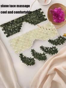 1pc Natural Jade Eye Mask, Xiuyan Jade Cooling Eye Mask, Hand-Woven Jade Eyelids, Cooling And Protective Eye Mask - Green - View 2